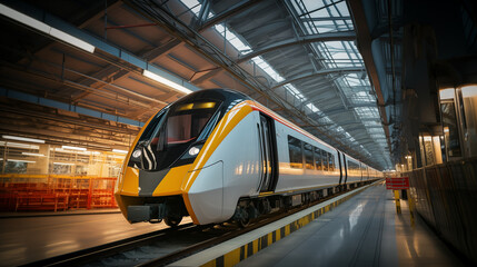 Intercity Train During Maintenance Work In Train Depot 