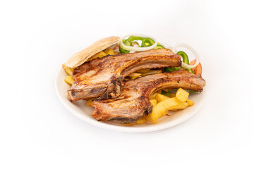 2 pork steak with fries and salad