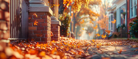 Urban Autumn: Streets Lined with Golden Leaves, a City Embraced by Falls Warmth