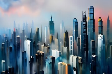 Artistic Urban Cityscape Full of Skyscrapers, Generative AI