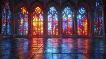 Elevate your space with the captivating charm of Gothic Cathedral-inspired stained glass, perfect for showcasing religious artifacts.