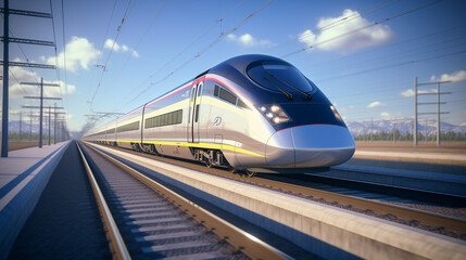 High Speed Train In Motion Going At Full Speed In Europe - obrazy, fototapety, plakaty