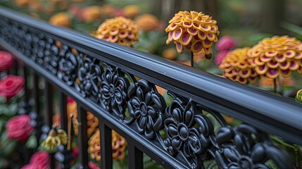 Robust Wrought Iron middle space, border frame with Victorian Garden theme, ideal for outdoor garden furniture and decor product displays. - obrazy, fototapety, plakaty