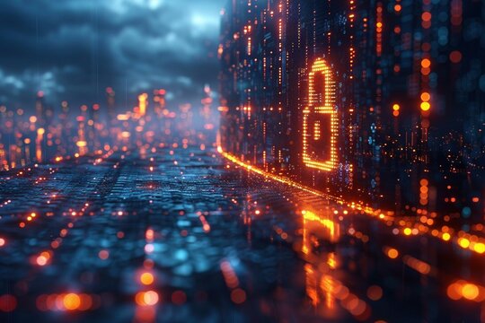 A technology banner-style image depicting data security and web protection, featuring innovative visual elements that symbolize robust defense mechanisms against cyber threats