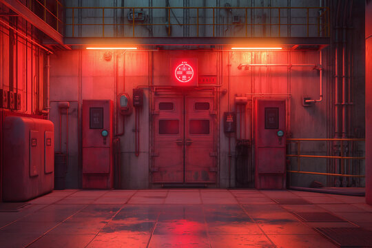 door inside a building, ship, nuclear reactor room, bunker, bomb shelter