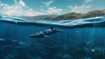 nice view inside of the sea with big animals 8k photography, ultra HD, sharp.