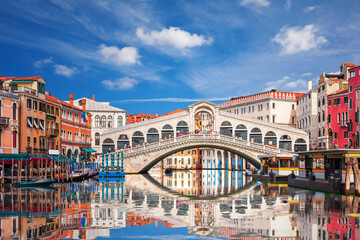 The Rialto bridge panorama at sunny day, Venice, Italy