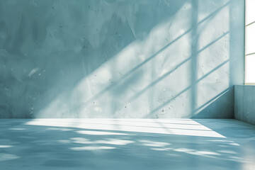 Empty room with blue wall and sunlight. 3d rendering mock-up