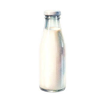  Watercolor Painting of Bottle of Milk