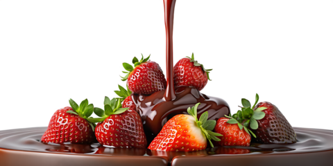 Pouring chocolate dripping on strawberry