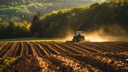 A farmer driving a tractor plows his field. As part of spring preparations for agricultural work.Ai generated - obrazy, fototapety, plakaty
