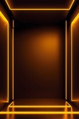 Abstract 3d rendering of empty room with neon lights on a dark background