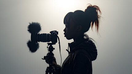 Silhouette of a female indie filmmaker online content, generative ai - obrazy, fototapety, plakaty