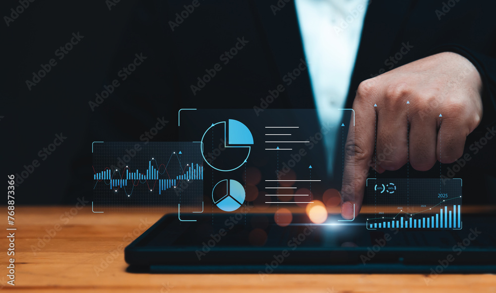 Wall mural business analytics tools charts and graphs with statistics to analyze business potential and forecas