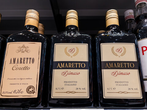 Amaretto Bottles on Store Shelf