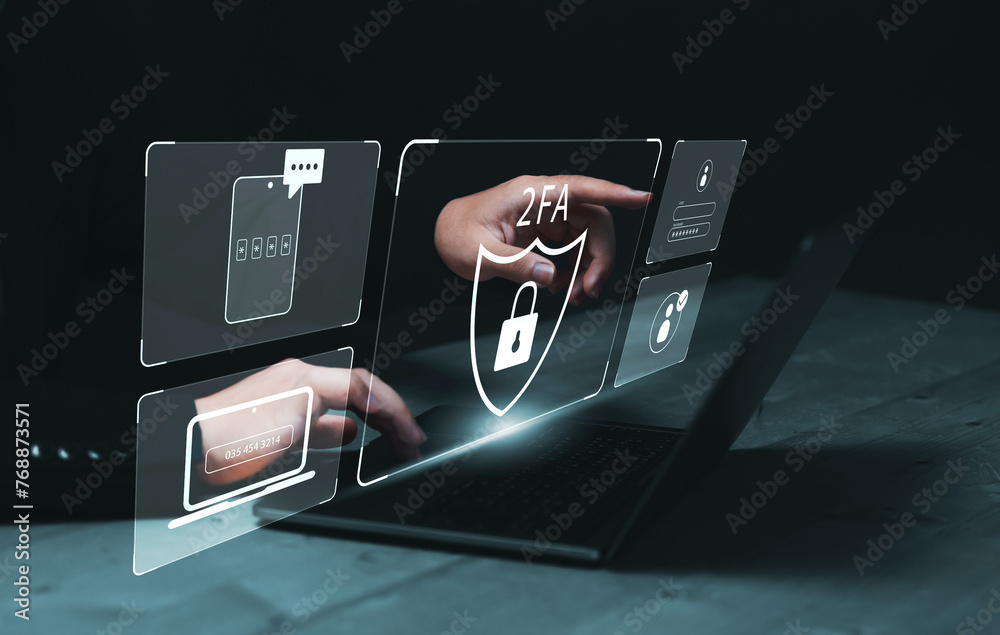 Poster 2 factor authentication 2fa method using computer laptop to protect data and account on internet dat