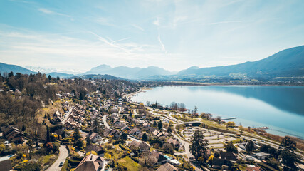 Discovery of Aix-Les-Bains, Lake Bourget and Revard with an aerial view by drone, landscape and...