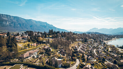 Discovery of Aix-Les-Bains, Lake Bourget and Revard with an aerial view by drone, landscape and...