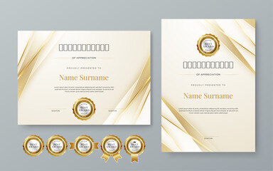 White and gold certificate of corporate luxury and modern template. For corporate, achievement, diploma, award, graduation, completion, appreciation, acknowledgement, recognition etc