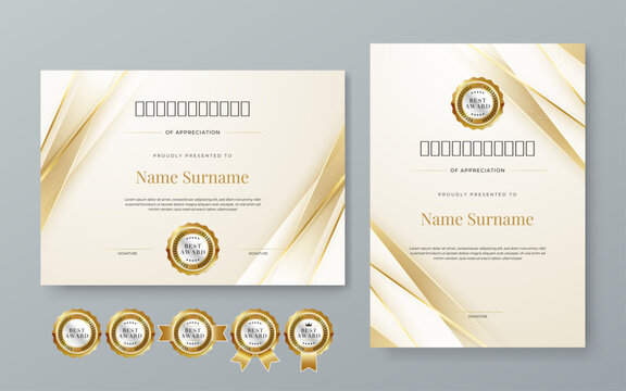 White and gold certificate of corporate luxury and modern template. For corporate, achievement, diploma, award, graduation, completion, appreciation, acknowledgement, recognition etc