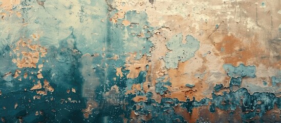 An old, distressed wall with peeling paint and paint smudges scattered across the surface. The...