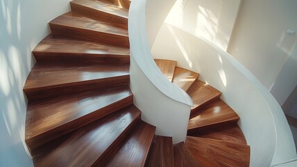 Elegant helical stairs with wooden steps inside a modern home