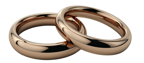 Two Gold Wedding Rings on White Background - obrazy, fototapety, plakaty