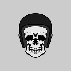 Cool skull logo wearing a helmet. Skull vector illustration.