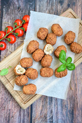 Home made Feta and Olives Stuffed Greek Meatballs .Greek confort food. Mediterranean diet 