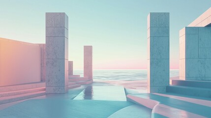 A serene expanse of pastel gradients on a modern, minimalistic backdrop, adorned with discreet geometric elements, captured in exquisite detail through the lens of an HD camera. - obrazy, fototapety, plakaty