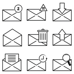 Nine Set of icons for messages or mail. Vector illustration.