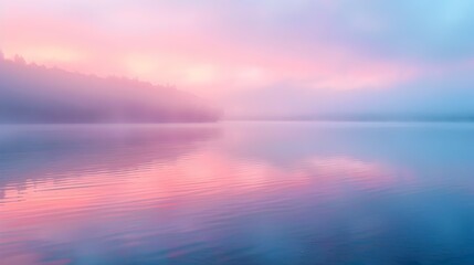 Naklejka na ściany i meble Tranquil Dawn Reflection Pastel Hues Mirrored on a Peaceful Lake