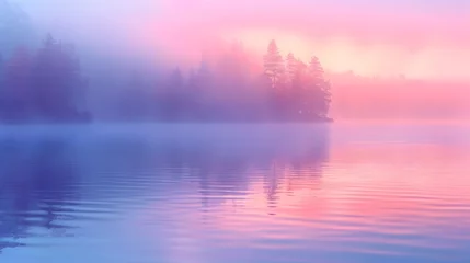 Papier Peint photo autocollant Rose clair Tranquil Lake Reflecting the Pastel Hues of a New Day s Dawn in a Serene Wilderness Landscape