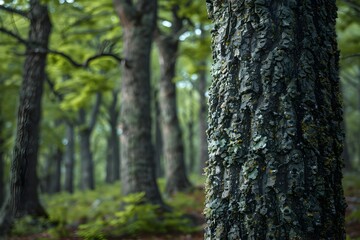 Fototapeta premium Towering Verdant Giants Ancient Forest s Weathered Trunks and Enduring Serenity