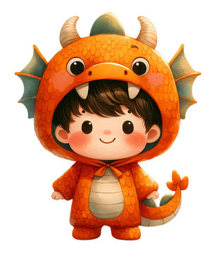 little boy in dragon custume