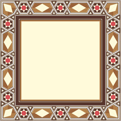 Beautifully Detailed Oriental Marquetry Seamless Decorative Patterns Borders Square Frame Three