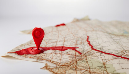 Map red marker on white background with blood stains
