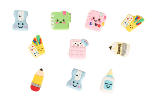 A toy set of school supplies on white or transparent background, back to school concept.