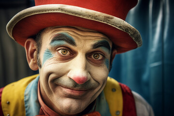 Horror circus actor performer clown fun time children fair Generative AI funny and freaky face expression