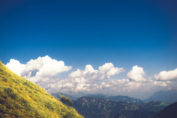 Italian colourful mountain alps with beautiful blue sky landscape