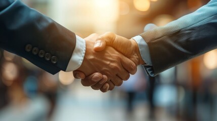 A detailed close-up captures the intricacies of a handshake, emblematic of collaborative triumph in entrepreneurial ventures.