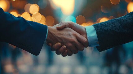 Intricate extreme close-up of a handshake between business partners, symbolizing collaboration and mutual success in entrepreneurship and startups. - obrazy, fototapety, plakaty
