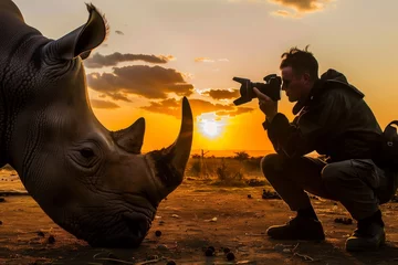 Keuken spatwand met foto photographer capturing rhino at sunset © studioworkstock