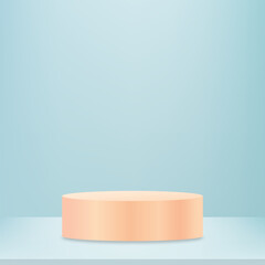 Background Blue Wall Studio with Shadow,Light and 3d beige cylinder pedestal podium,Vector Spring Backdrop Empty Room with 3d satnd Display,Table top for Product,Template Summer Banner