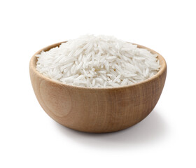 Raw basmati rice in bowl isolated on white
