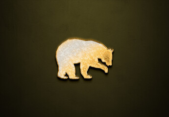 Old gold effect of Bear logo with 3D glossy style Mockup.	