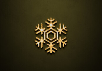 Old gold effect of snowflake logo with 3D glossy style Mockup.	