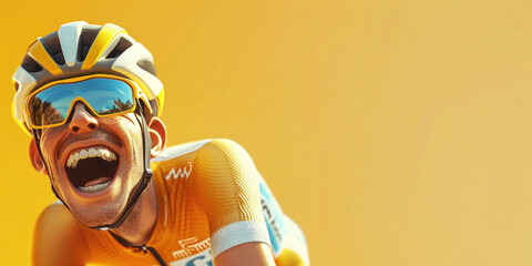 Happy man in yellow jersey with sunglasses smiling in animated image