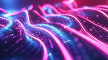 Fototapeten Abstract digital neon waves ebb and flow like liquid light, crafting an ever-changing tapestry of futuristic luminescence. © ITS YOUR'S