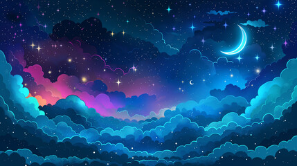 Clip art of mysterious night sky, colorful gradation night sky.